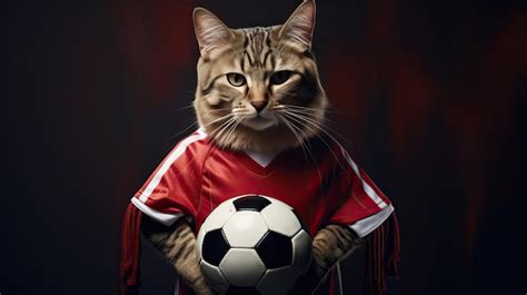 Premium Ai Image A Cat In A Red Jersey With A Soccer Ball In His Hand