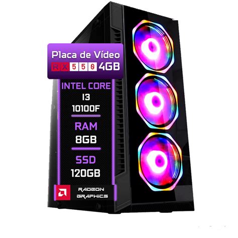 Pc Gamer Fácil Intel Core i3 10100f Décima geração 8GB DDR4 amd rx