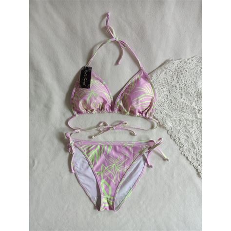 Jual BK 3301 UNGU DAUN HIJAU BIKINI SEGITIGA IKAT DENGAN BUSA SELIP