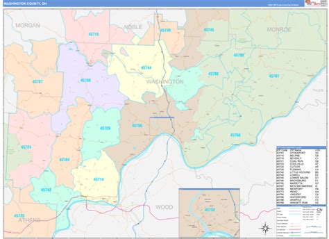 Washington County, OH Wall Map Color Cast Style by MarketMAPS - MapSales