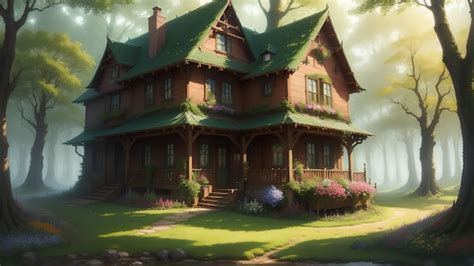 Premium AI Image | The house in the forest anime art style