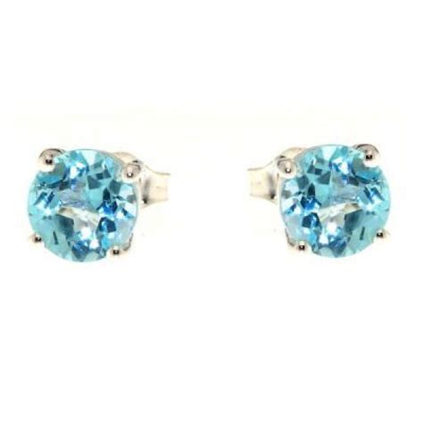 Boucles D Oreilles Argent Topaze Bleue Trait E Ronde Mm Ref