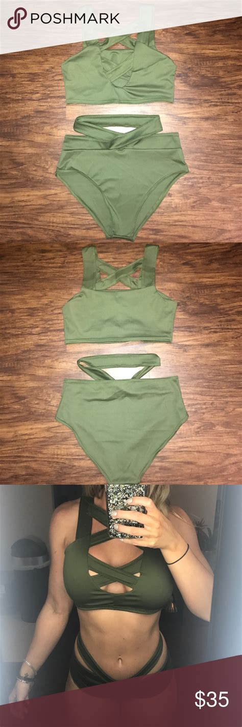 NWOT Strappy Olive Green Bikini Size L Olive Green Bikini Bikinis