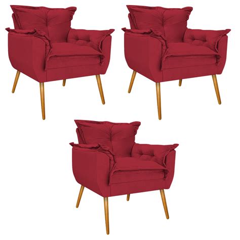 Kit Poltronas Para Sala Opala Palito Mel Suede Vermelho Adj Decor