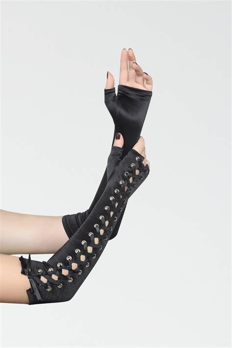 Shop 1920s Gloves 1456 Lace Up Fingerless Gloves Babeyond