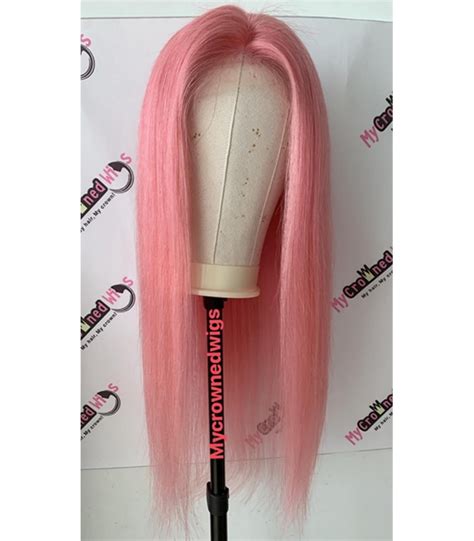 Brazilian Virgin Pink Color Silk Straight Bleached Knots Lace Front Wig