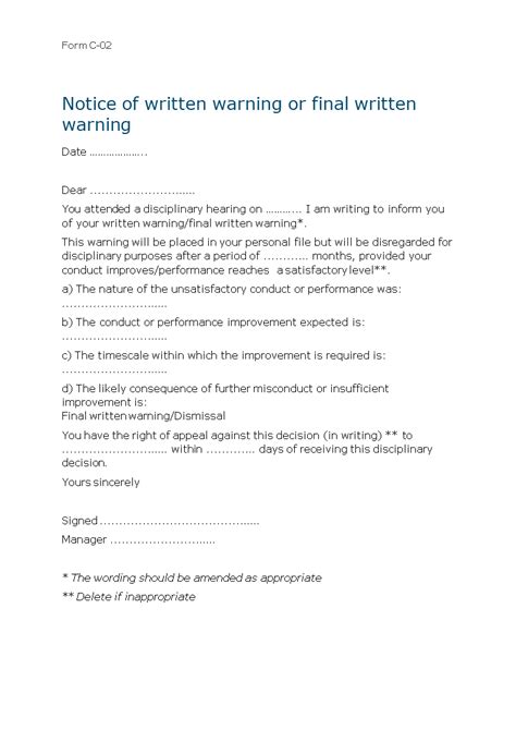 Final Written Warning Sample Templates At