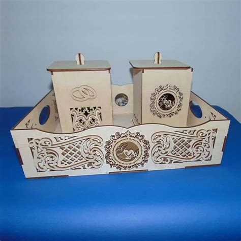 Decorative Wood Serving Tray With Two Boxes T For Couple Laser Cut