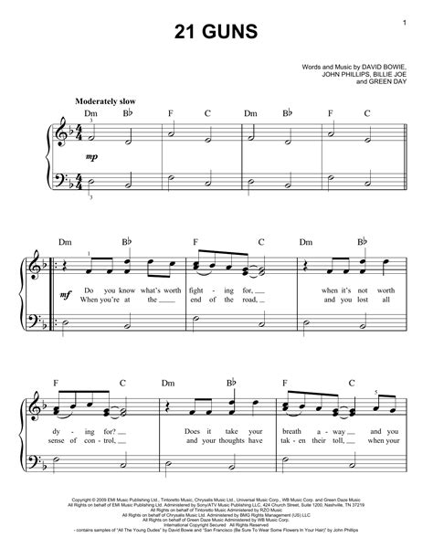 Green Day 21 Guns Sheet Music Notes, Chords | Sheet music, Music notes ...