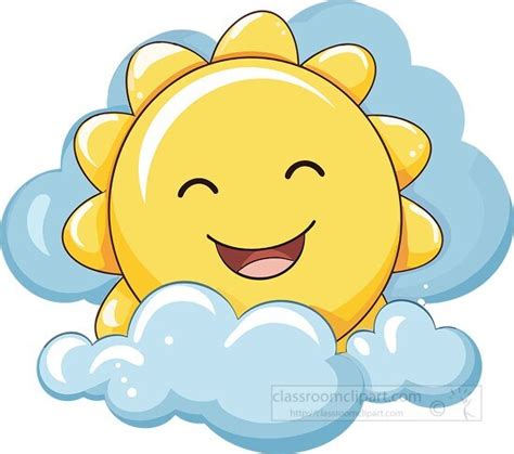 Weather Clipart-smiling cartoon sun surrounded by blue clouds