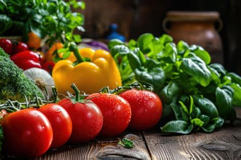 Premium Photo Freshness Of Organic Vegetables On A Rustic Wooden Ai