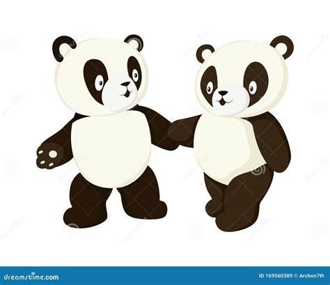 Two Stylized Pandas Full Body Drawing Simple Panda Bear Icon Or Logo