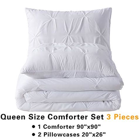 Andency White Pinch Pleated Comforter Queen 90x90inch 3 Pieces 1