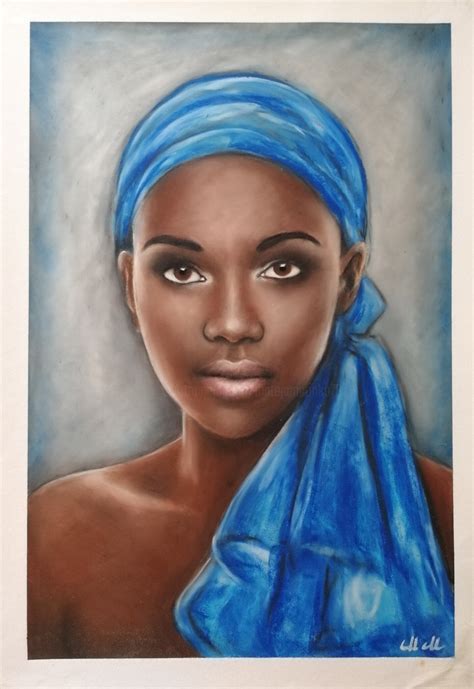 African Beauty Original Oil Pastel Art Painting By Mateja Marinko