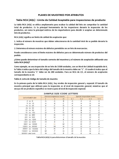 Plan De Muestreo Por Atributos Tablas Pdf