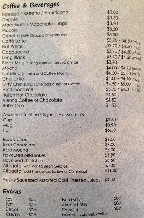 Menu at Sfizio Cucina e Caffé restaurant, Norwood