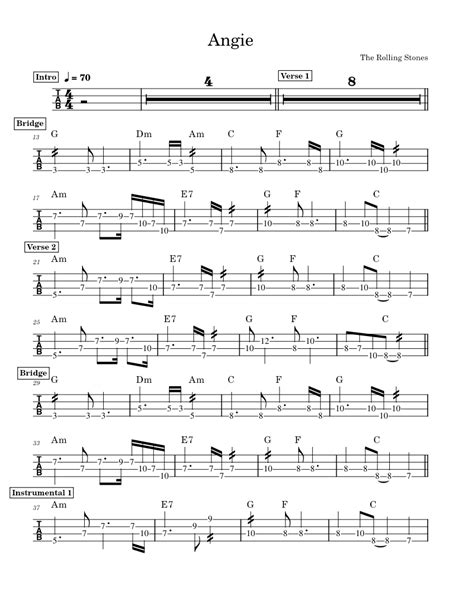 Angie The Rolling Stones Sheet Music For Bass Guitar Solo