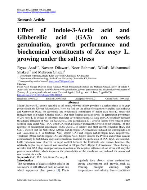 PDF Effect Of Indole 3 Acetic Acid And Gibberellic Acid GA3 On