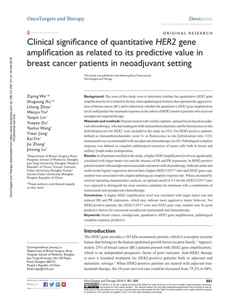 Pdf Clinical Significance Of Quantitative Her2 Gene Amplification As