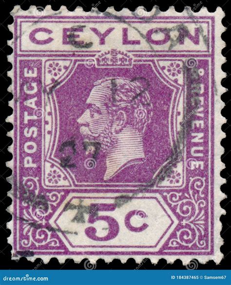 Stamp Printed In Ceylon Shows Image Of The George V Editorial Image