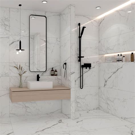 Carrera White Marble Effect Rectified Porcelain Tile