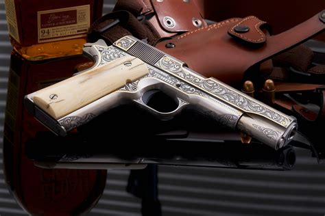 Fega Master Engraved Tim George Colt 1911 45acp Mammoth Ivory Grips