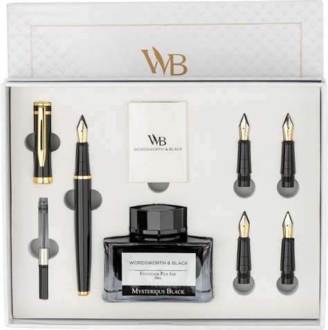 Wordsworth Black Fountain Pen Gift Set Includes Ink Bottle Ink