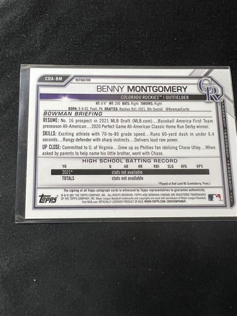 2021 1st Bowman Chrome Refractor Auto 499 BENNY MONTGOMERY EBay