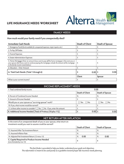 Life Insurance Need Worksheet Printable Fill Online Printable