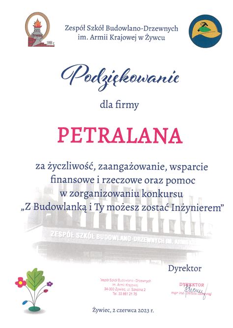 Petralana S A Podziękowania dla PETRALANY