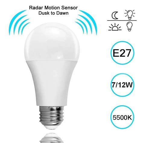 Led Pir Sensor Bulb E W W Ac V V Dusk To Dawn Light Bulb Day