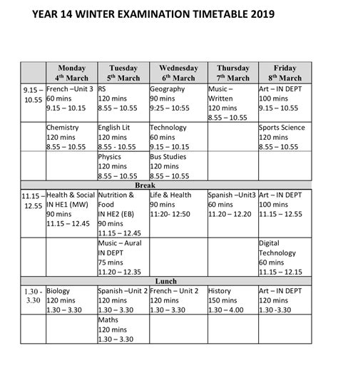 Mock Exam Timetables 2019 Rainey Endowed School