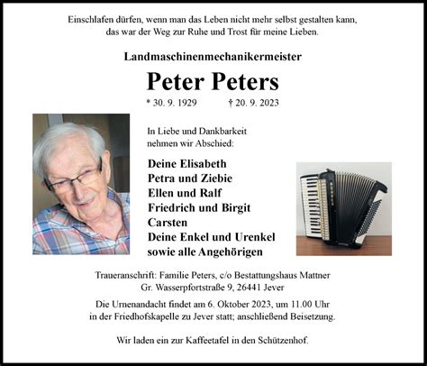 Traueranzeigen Von Peter Peters Nordwest Trauer De