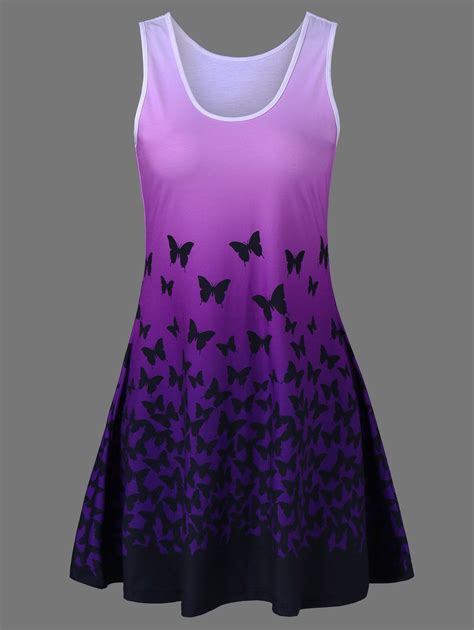 [17 Off] 2021 Butterfly Print Ombre Casual A Line Short Tank Dress In