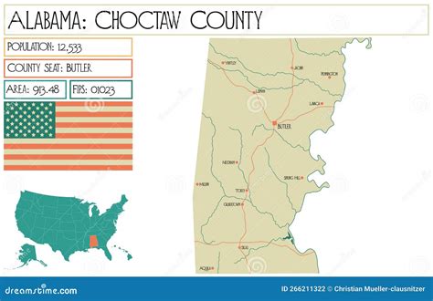 Map Of Choctaw County In Alabama Usa Stock Vector Illustration Of