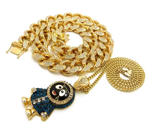 New Hip Hop Full Iced Bling Miami Cuban Chain And Eskimo Chain Set Gold