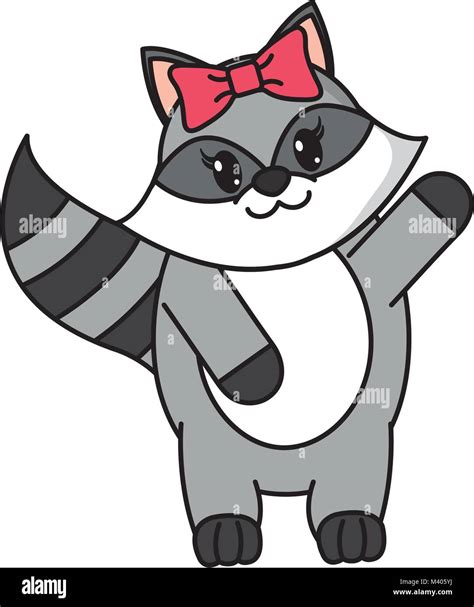 Adorable Female Raccoon Animal With Ribbon Bow Stock Vector Image And Art