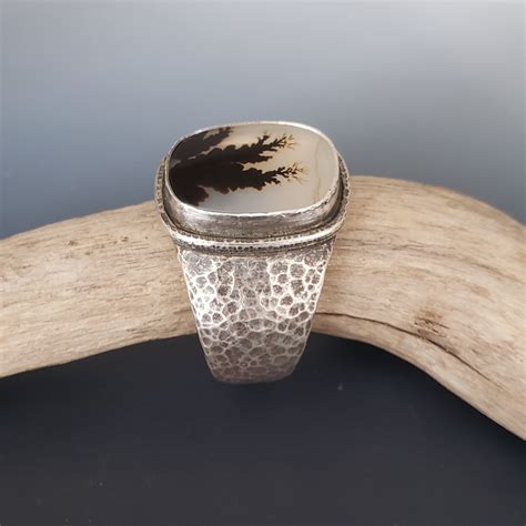 Sterling Silver Dendritic Agate Ring For Men EMW Metalworks Artisan