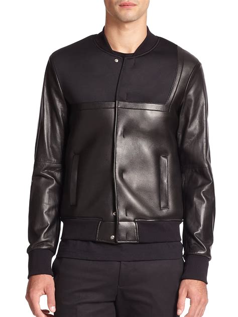 Lyst Emporio Armani Leather And Neoprene Bomber Jacket In Black