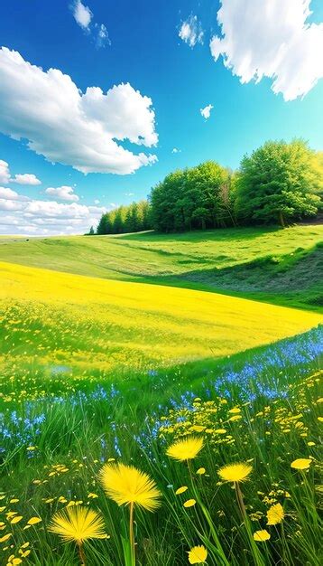 Premium Photo Beautiful Meadow Field With Fresh Grass And Yellow