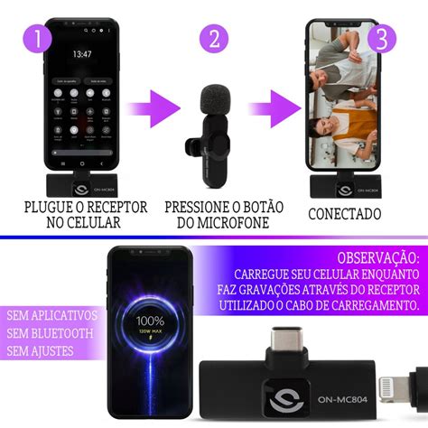 Microfone Lapela Sem Fio Onistek MC804 Para Smartphone USB C Ou