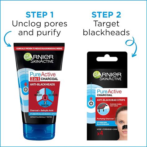 Garnier Pure Active 3in1 Charcoal Anti Blackhead Mask Wash Scrub For