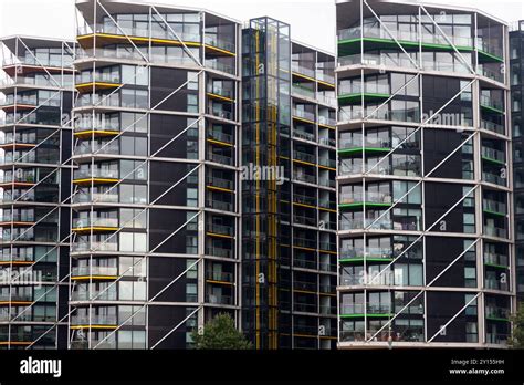 Angular Coloured Residential Tower Blocks London Uk Stock Photo Alamy