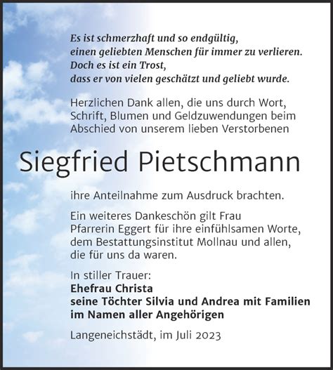 Traueranzeigen Von Siegfried Pietschmann Abschied Nehmen De