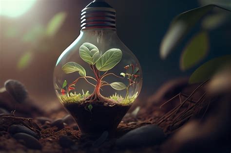 Premium Photo Small Plant Growing Inside A Lightbulb Light Bulb With