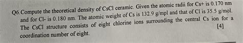 Solved Q Compute The Theoretical Density Of Cscl Ceramic Chegg