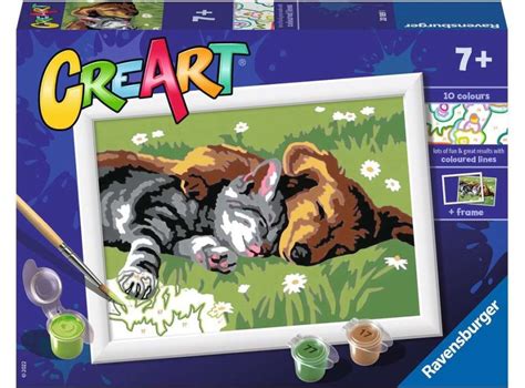 RAVENSBURGER CreArt Malování podle čísel Spící pes a kočka 18x13cm e