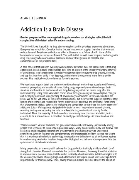 Pdf Addiction As A Brain Disease