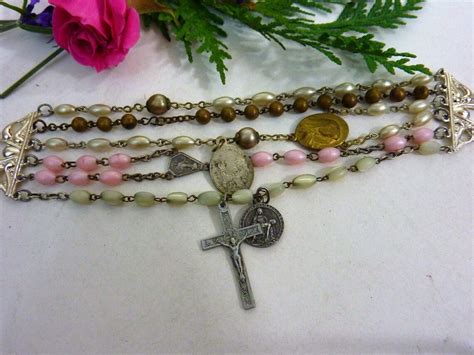 VINTAGE ROSARY BEADS Antique Assemblage Multi Strand Cross Bracelet - Etsy