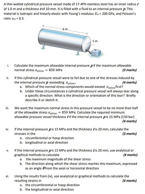 Solved A Thin Walled Cylindrical Pressure Vessel Made Of Chegg